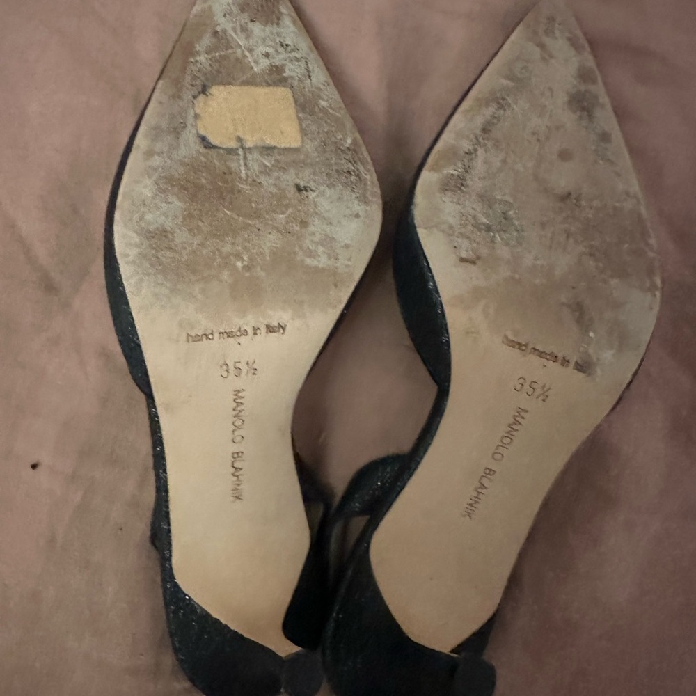 Manolo Blahnik Carolyne Low Heel Women's Slingback Pumps Black Glitter EU 35.5 - Picture 5 of 6